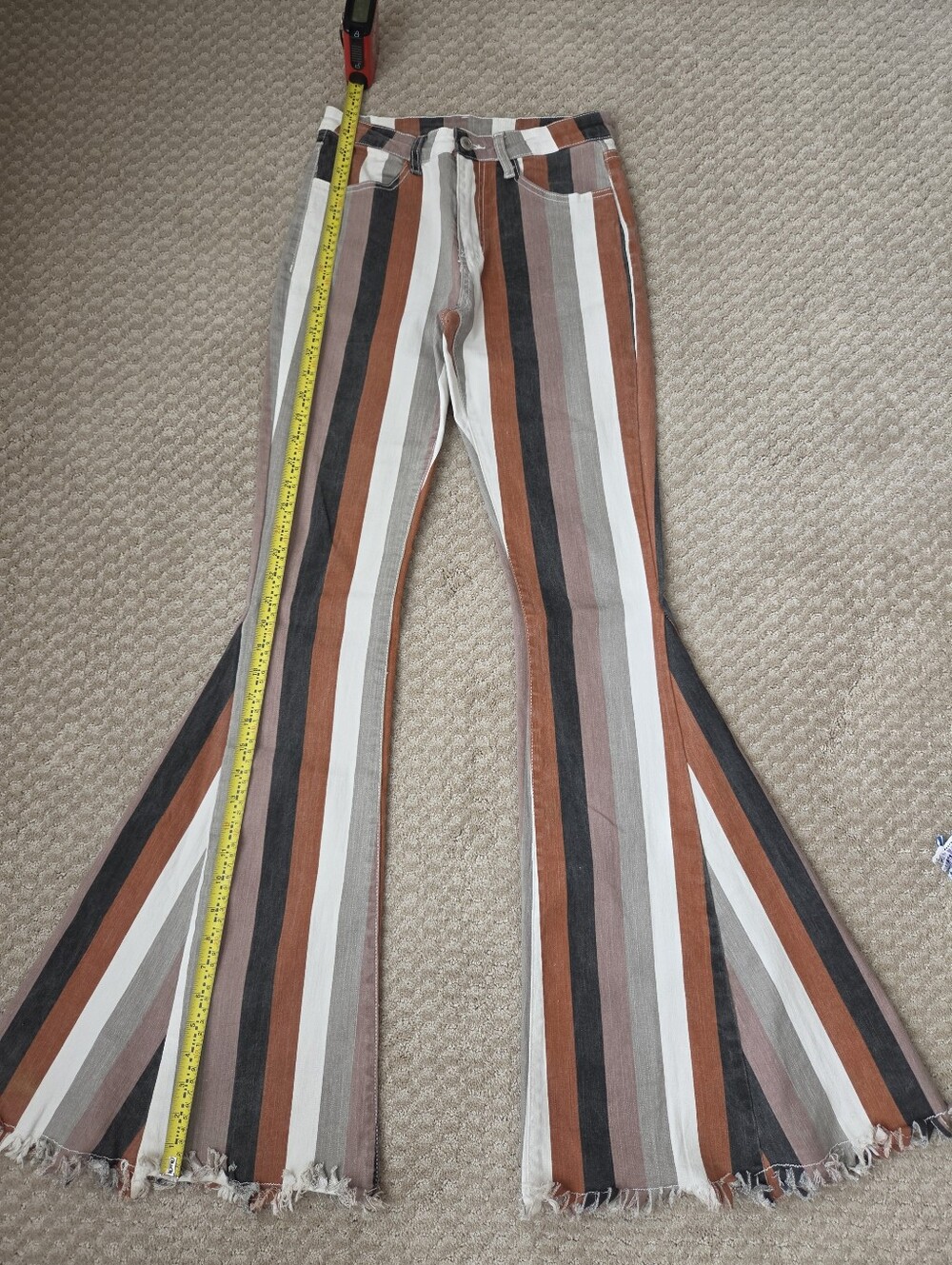 Altar'd State Striped Flare Jeans in Rust, Black, White, Gray